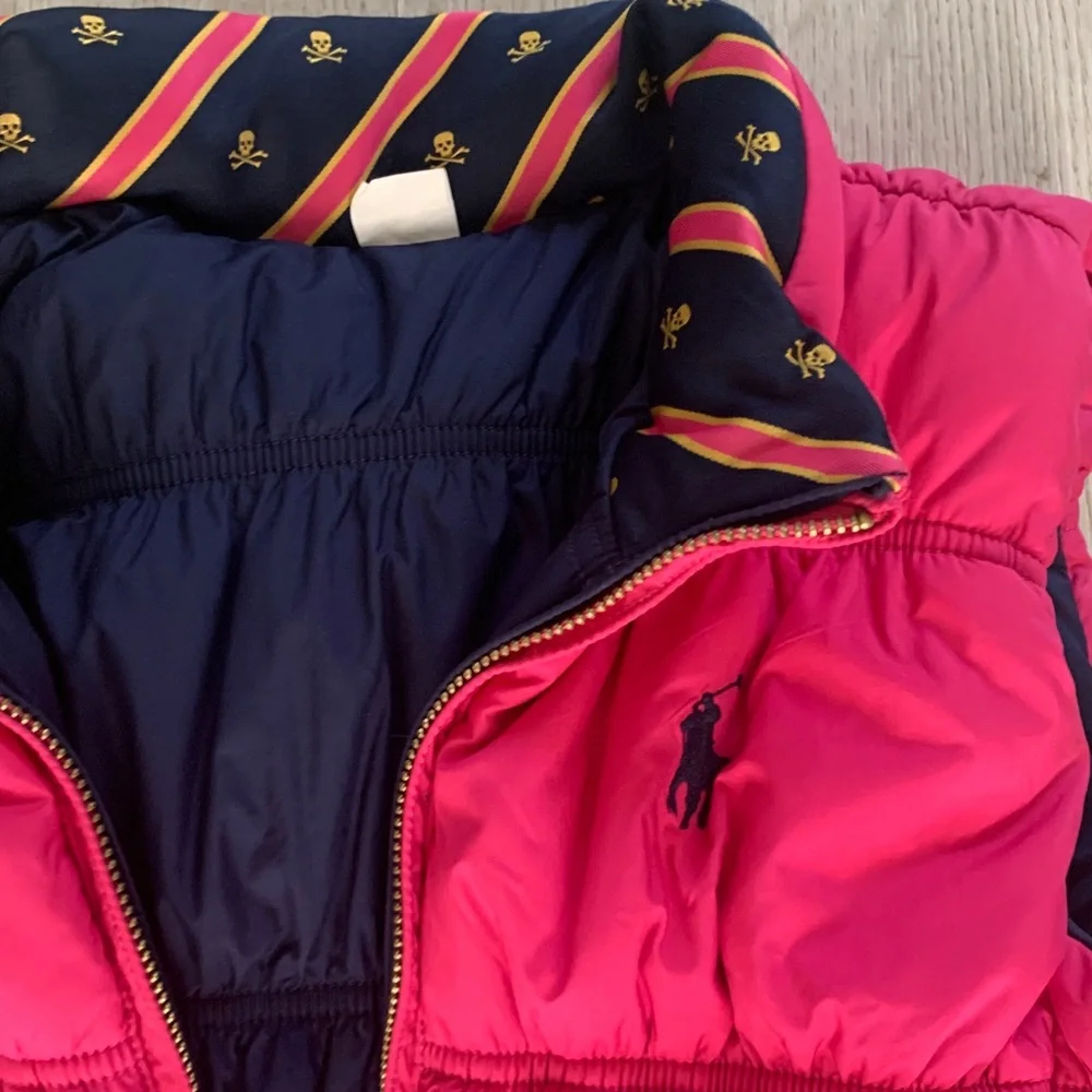 Ralph Lauren Girls Reversible Down Puffer Vest, Pink &‎ Navy sz 16 XL logo fall